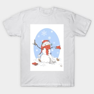 Snowman's Furry Friends Card T-Shirt